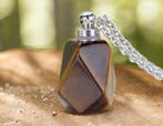 Gedenk hanger mini urn edelsteen Tijgeroog met RVS ketting, Ophalen of Verzenden, Nieuw, Kraal