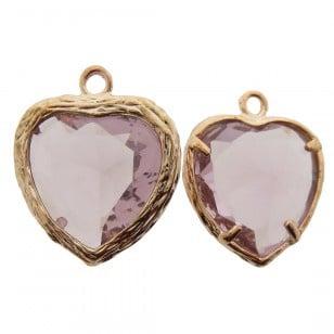 Bedel metaal hart cubic zirconia facetlila rosé goud 16x19m, Ophalen of Verzenden, Nieuw, Bedel