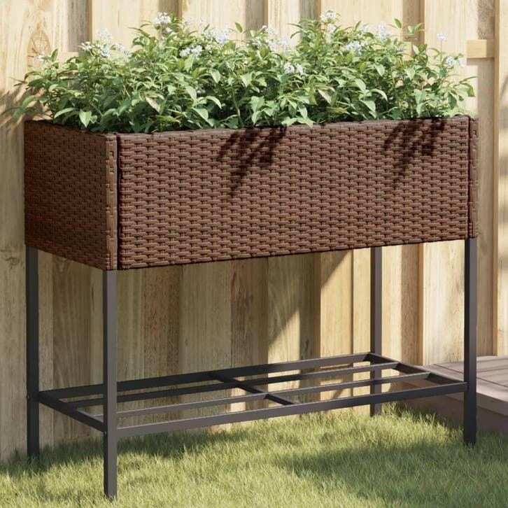 vidaXL Plantenbakken met schap 2 st 90x40x75 poly rattan, Tuin en Terras, Bloembakken en Plantenbakken, Nieuw, Verzenden