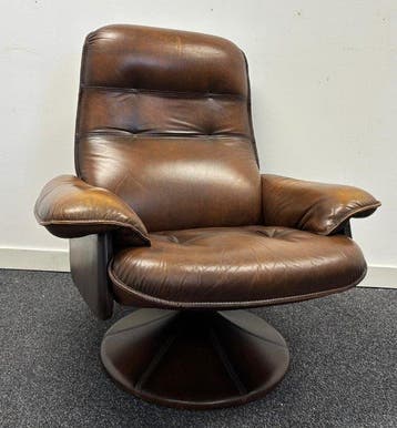 Fauteuil - Leder - Vintage lounge draaifauteuil