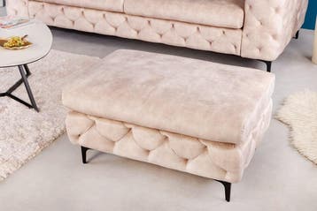 Chesterfield kruk MODERN BAROK 92cm champagne fluwelen, Huis en Inrichting, Banken | Voetenbanken en Poefen, Ophalen of Verzenden