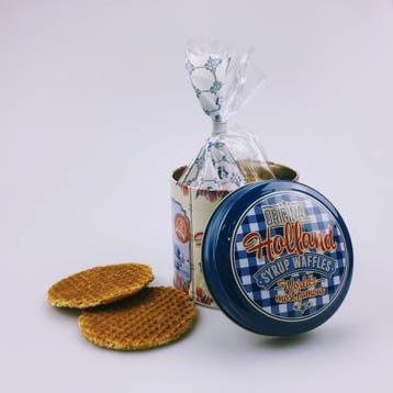 8 Stroopwafels in blik Holland delftsblauw en rood, Ophalen of Verzenden, Nieuw