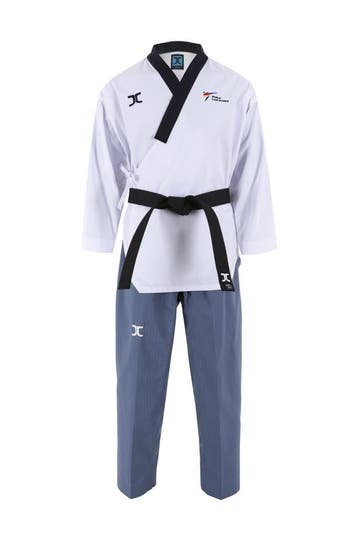 JCalicutaekwondopak | WT | Wit / Blauw (Maat: 200), Verzenden, Nieuw, Taekwondo, Vechtsportpak