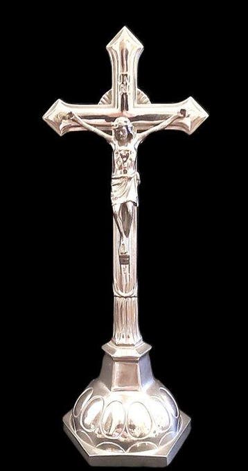 Vintage Duits Altaar kruis - Chroom - 1960-1970 - (crucifix)