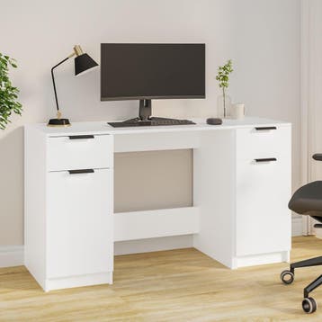 vidaXL Bureau met bijzetkast bewerkt hout wit, Huis en Inrichting, Verzenden, Nieuw