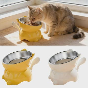 Verhoogde RVS Kattenbak met Schuin Design - Nekbescherming &