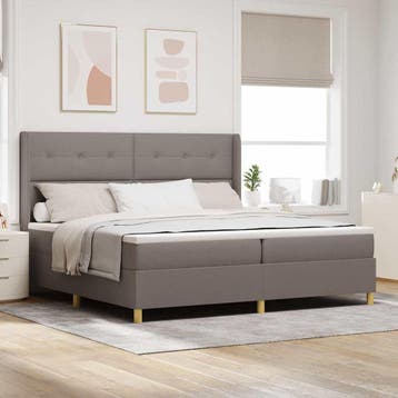 vidaXL Boxspringbed met LED-stripverlichting Taupe 200 x 200, Verzenden, Nieuw, Tweepersoons, Stof