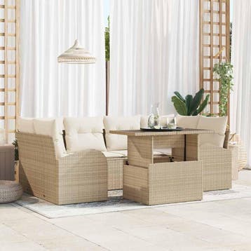 vidaXL Tuin Sofa Set 7 st Beige poly rattan, Verzenden, Nieuw, Rotan, 7 zitplaatsen