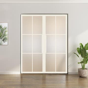 Dubbele stalen taatsdeur - Wit - 6 Vlaks - Matglas, Doe-het-zelf en Verbouw, Deuren en Horren, Minder dan 80 cm, Overige typen