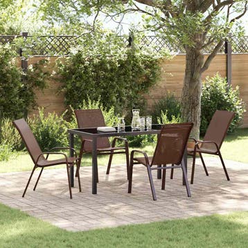 vidaXL Tuin eettafelset 5 pcs Bruin en zwart Poedercoating, Verzenden, Nieuw, Textileen, 5 zitplaatsen