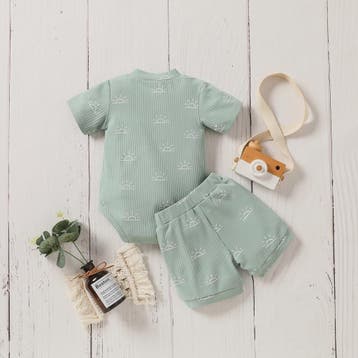 Schattige Baby Zomer Set: Korte Mouw Top & Broek met Zonnepr, Verzenden, Nieuw