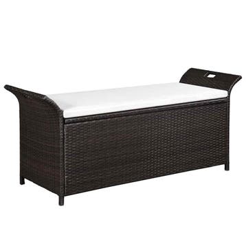 vidaXL Opbergbankje met kussen 138 cm poly rattan bruin, Tuin en Terras, Verzenden, Nieuw, Rotan