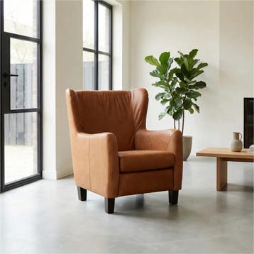 Set van 2 Leren fauteuils Hug - Vintage Cognac (cognac) -, Huis en Inrichting, Fauteuils, Nieuw, Ophalen of Verzenden, 75 tot 100 cm