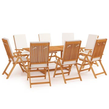 vidaXL 9-delige Tuinset met kussens massief teakhout, Verzenden, Nieuw, 8 zitplaatsen, Tuinset