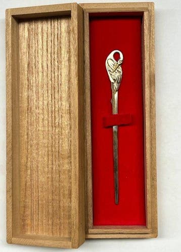 kraanvogelmotief mekuginuki met doos - Zilver - Japan - 20e