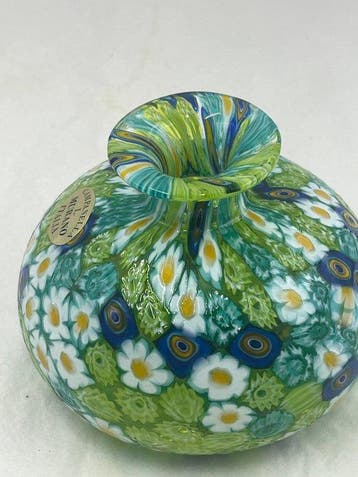 Livio Campanella - Vaas - Muranoglas - Vaas in gele murrine
