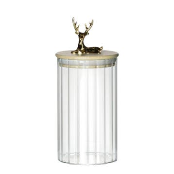 Canister Jar Glas Houten lid Hert h15,5 d9, Verzenden, Nieuw