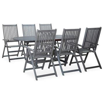 vidaXL 7-delige Tuinset massief acaciahout grijs, 6 zitplaatsen, Nieuw, Tuinset, Verzenden