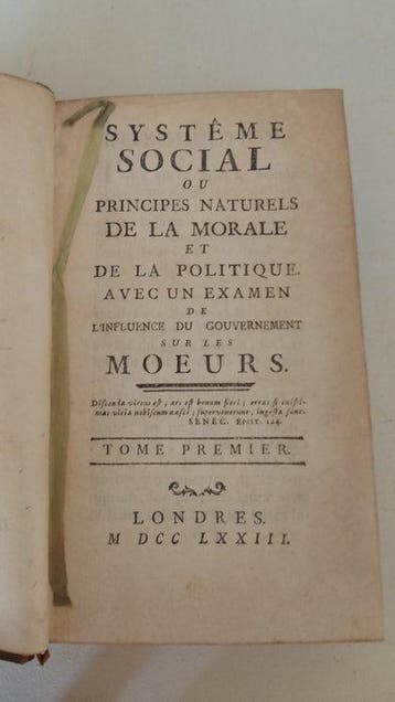 Holbach Paul Henri Thiry - Systeme Social - 1773, Antiek en Kunst, Antiek | Boeken en Bijbels