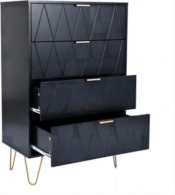 UEV Commode met laden, 60x34x91cm kast met 4 laden (zwart),, Verzenden, Zo goed als nieuw