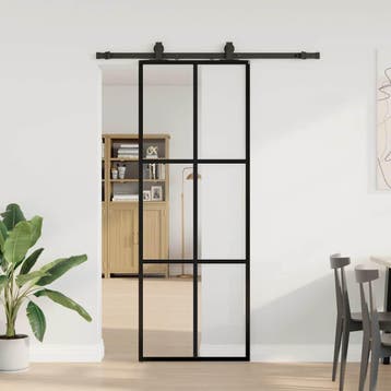 vidaXL Schuifdeur met beslagset 76x205 cm ESG glas zwart, Doe-het-zelf en Verbouw, Verzenden, Nieuw