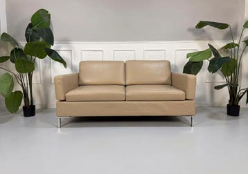 Brühl Alba Designbank Sofa Leer Beige, Huis en Inrichting, Banken | Bankstellen, Tweepersoons, Leer, Ophalen of Verzenden, Zo goed als nieuw