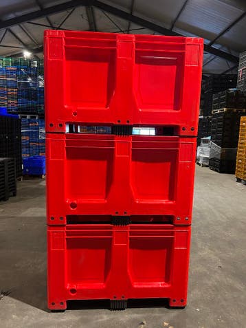Palletboxen dicht 120x100x76 rood met 3 sledes nieuw b-keus, Nieuw