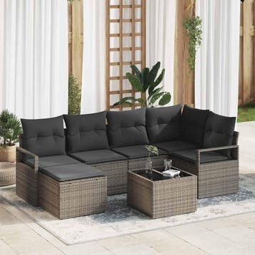 vidaXL Bankstel met kussen met opslag 7 pcs Lichtgrijs poly, Verzenden, Nieuw, Rotan, 7 zitplaatsen