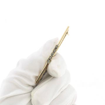 Gouden Art-deco broche met diamant; 0,10 ct., Gebruikt, Ophalen of Verzenden, Met edelsteen, Goud