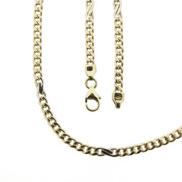 Bicolor gouden gourmetschakel ketting, Ophalen of Verzenden, Gebruikt, Overige kleuren, Goud