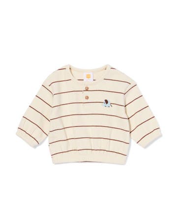 HEMA Baby T-shirt rib strepen olifant ecru, Verzenden, Nieuw
