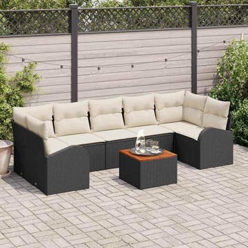 vidaXL Tuinbankenset 8 st Zwart en Crème poly rattan, Verzenden, Nieuw, Rotan, 8 zitplaatsen