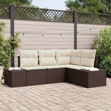 vidaXL Tuinbankenset 4 st Bruin en Crème poly rattan, Tuin en Terras, Tuinsets en Loungesets, Verzenden, Nieuw, Rotan, 4 zitplaatsen
