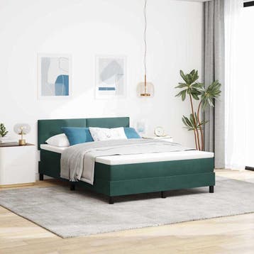 vidaXL LED Box Spring Bed Donkergroen 140 x 190 cm Fluweel, Verzenden, Nieuw, Groen, Stof
