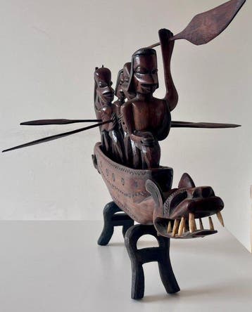 Large African Tribal Wooden Sculpture – Warriors in