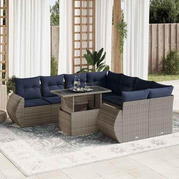 vidaXL 9-delige Loungeset met kussens poly rattan acacia, Verzenden, Nieuw, Loungeset