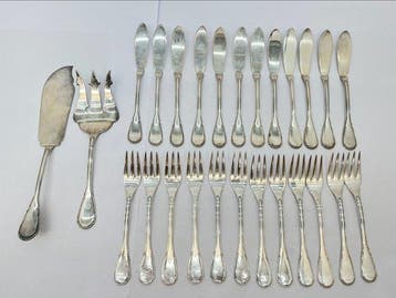 Bestekset - .800 zilver - Visbestek, Antiek en Kunst