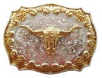Double plated lange hoorn stier western Riem Buckle/Gesp, Verzenden, Nieuw