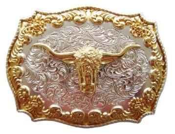 Double plated lange hoorn stier western Riem Buckle/Gesp, Verzenden, Nieuw