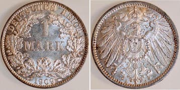 Duitsland 1 Mark 1909 A Herrliche beginnende goudene Pati..., Verzenden