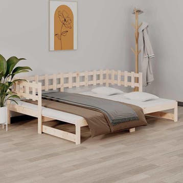 vidaXL Slaapbank uitschuifbaar 2x(80x200) cm massief, Huis en Inrichting, Slaapkamer | Bedden, Eenpersoons, Bruin, Verzenden, Nieuw