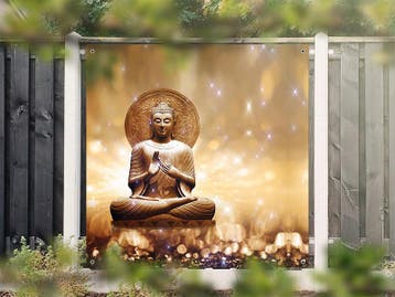 NR 1420: Tuinposter Boeddha goud 180x180cm, Nieuw
