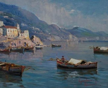 Italiaanse school (XX) - Veduta di costiera amalfitana, Antiek en Kunst, Kunst | Schilderijen | Klassiek