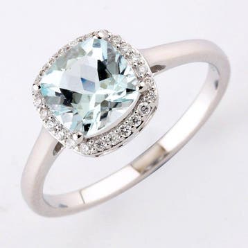 Ring - 14 karaat Witgoud - 1.46ct. tw. Aquamarijn - Diamant, Nieuw