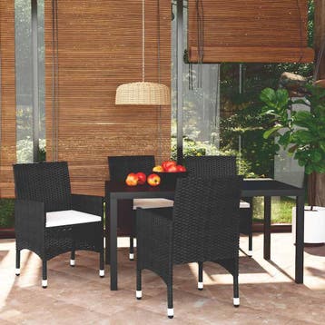 vidaXL 5-delige Tuinset met kussens poly rattan zwart, Verzenden, Nieuw, 4 zitplaatsen, Tuinset