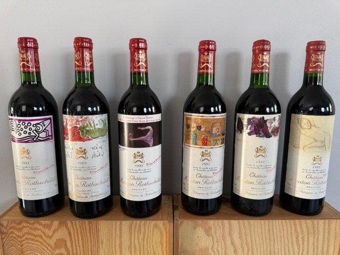 Chateau Mouton Rothschild Vertical - 1988, 1989, 1990, 1991,, Verzamelen, Wijnen