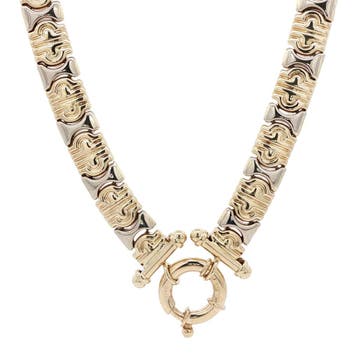 Gouden choker bicolour 44 cm 14 karaat, Verzenden, Zo goed als nieuw, Goud