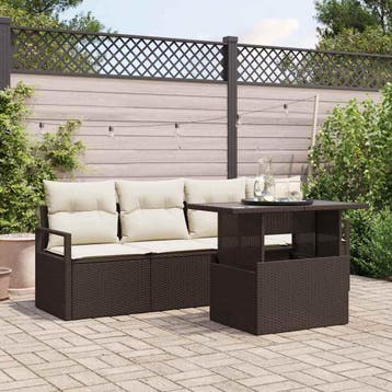 vidaXL Tuin Sofa Set 5 st Bruin Poly riet, Verzenden, Nieuw, Rotan, 5 zitplaatsen