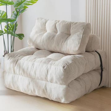 Opvouwbare Fauteuil en Bed 2-in-1 in Ribfluweel - Beige, Verzenden, Nieuw