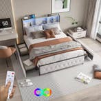 Linnen Opbergbed met LED Hoofdbord, USB en 4 Lades, Huis en Inrichting, Slaapkamer | Bedden, Verzenden, Nieuw